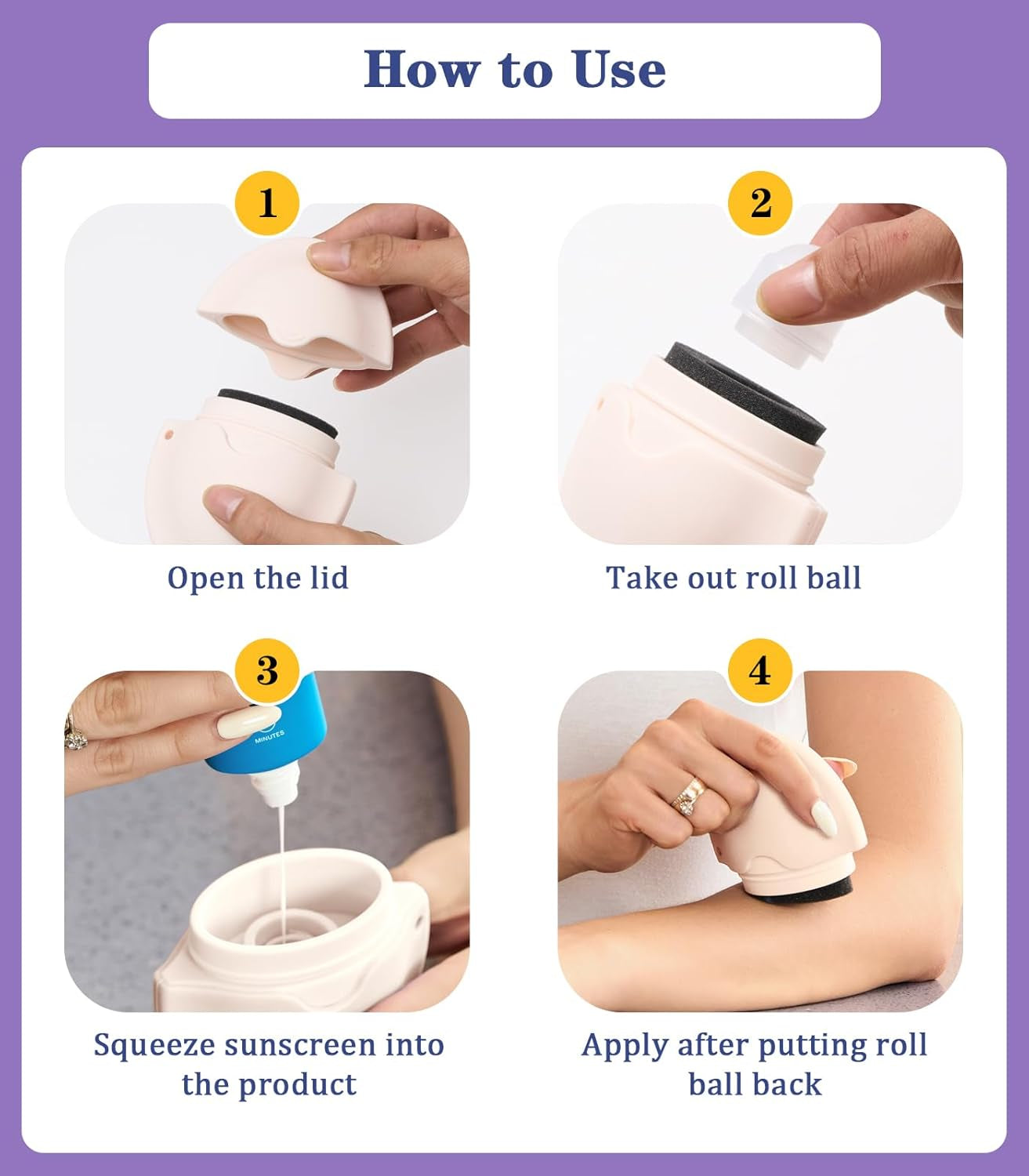 Portable Sunscreen Applicator – Refillable Roll-On Sponge for Sunscreen, Lotion & Moisturizer, BPA-Free Silicone Design